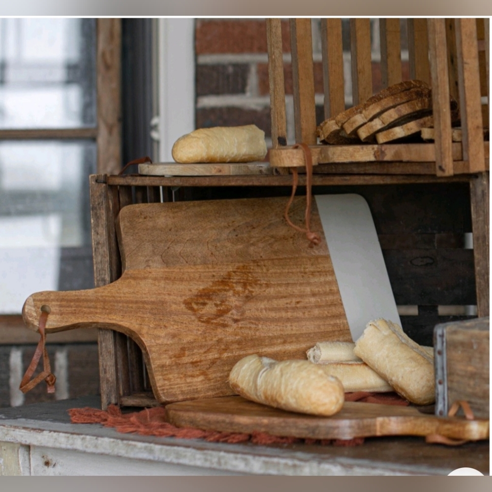 Wood & Gray Resin w/ Leather Loop Tall Cutting board -Foreside Home & Garden